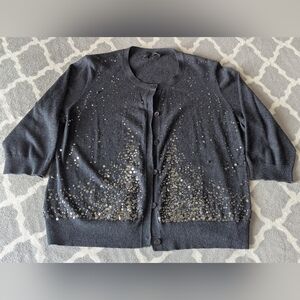 Eileen Fisher Sequin Cashmere Blend Cardigan L